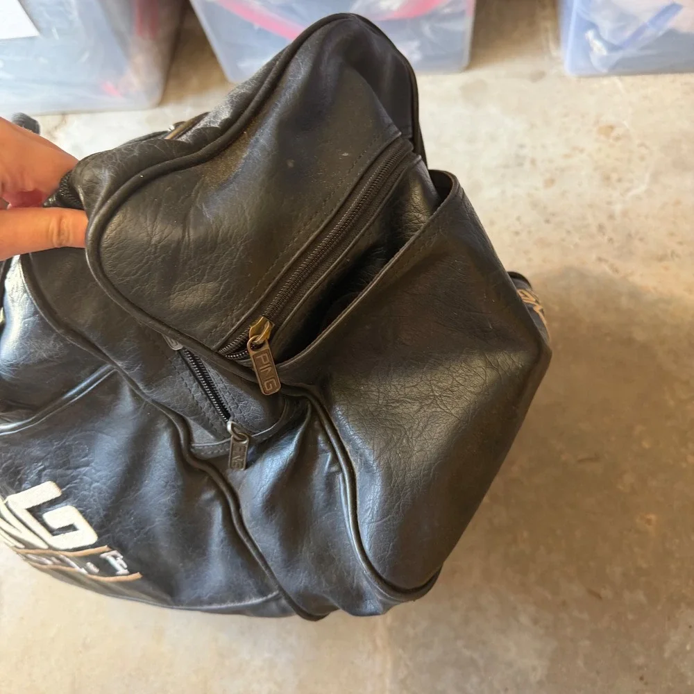 Vintage Ping Golf Vintage Black Leather Duffle Bag Travel‎ Gym Sport Logo Large